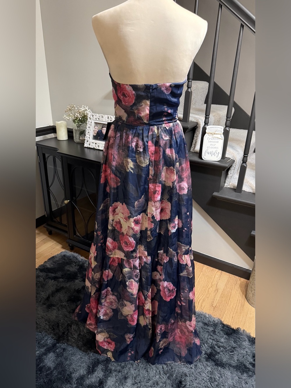 Roane Lulu's Navy Floral Bustier Strapless Maxi Dress Small - Picture 5 of 9